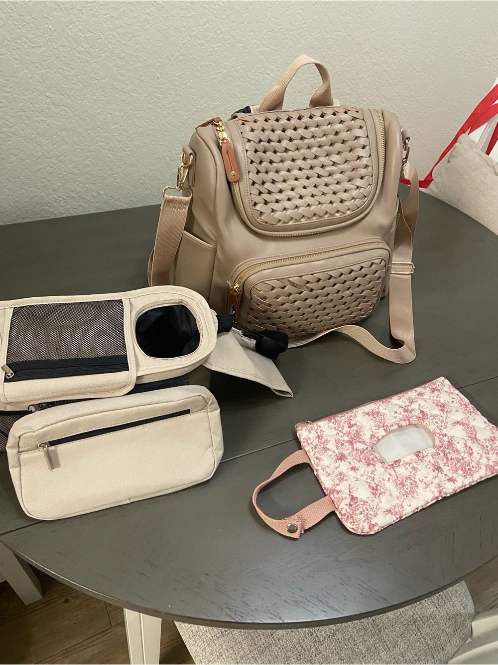 Woven Detail Taupe Women’s Backpack Purse